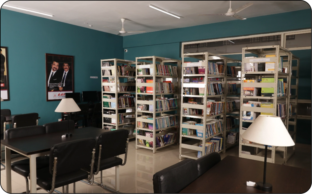 Library shelves and chairs
